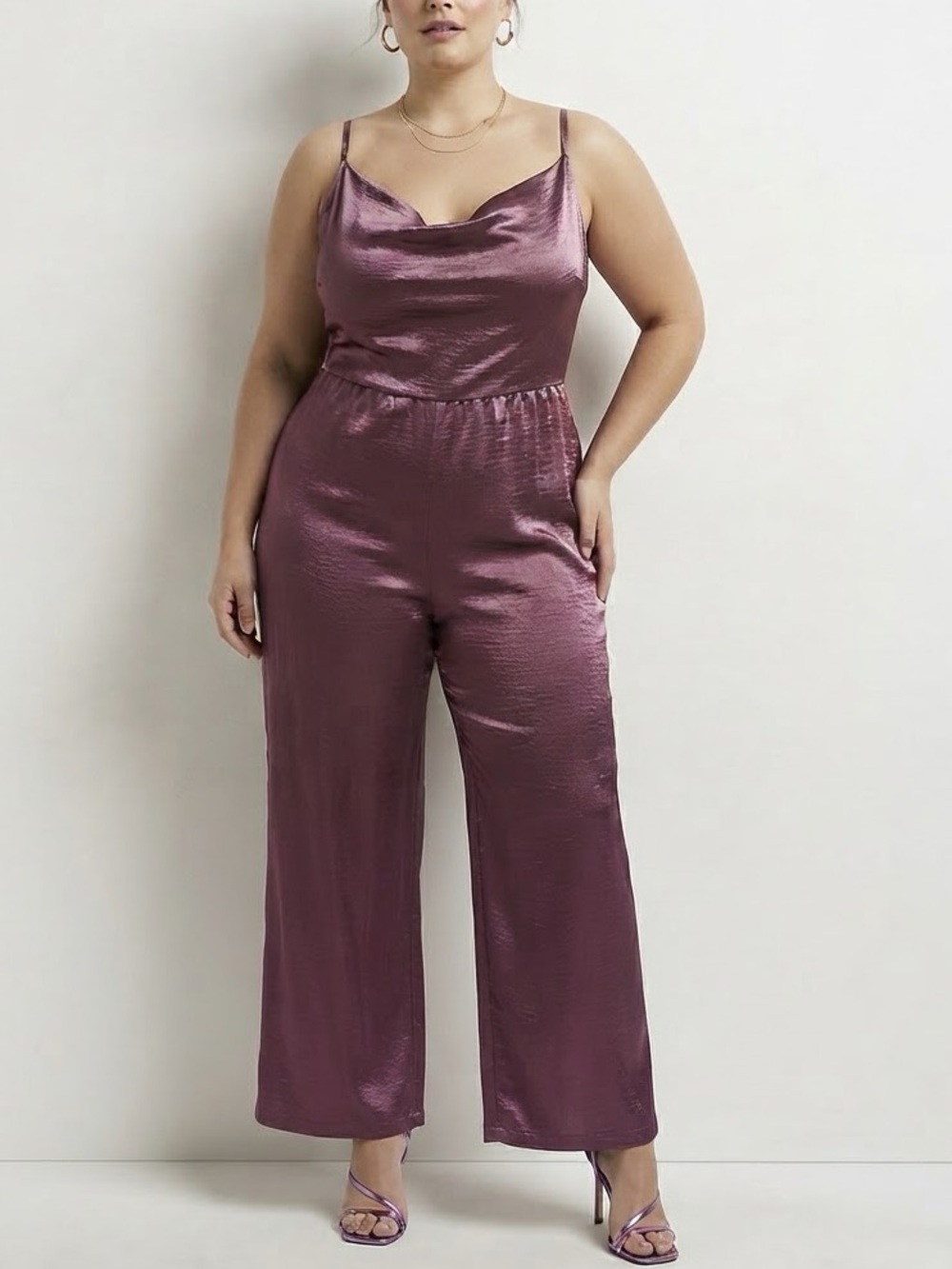 ELOQUII Halter Cowl Neck Satin Jumpsuit Purple Size 22